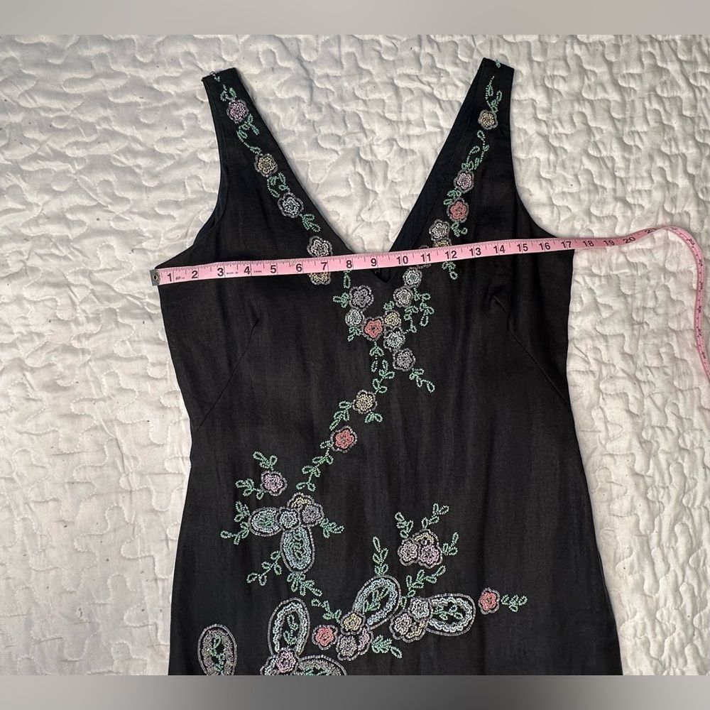 Vintage Y2K Midi Floral Beaded Black Autumn Wedding Guest Homecoming Dress Sz 8 - Picture 10 of 13